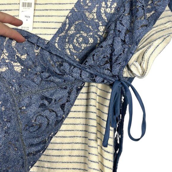 Eva Franco Womens Knit Top Sz 6 Ivory Striped Lace Overlay Bohemian Artsy Indie - Picture 3 of 7